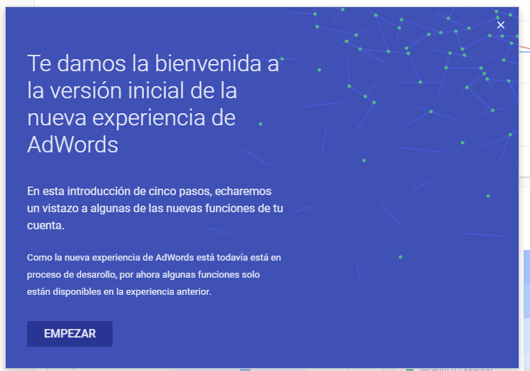Menjsae bienvenida nuevo Adwords