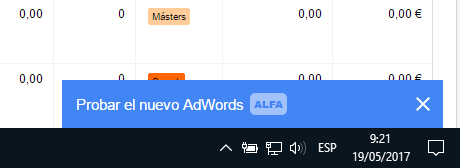 Mensaje para pasar a Adwords Beta