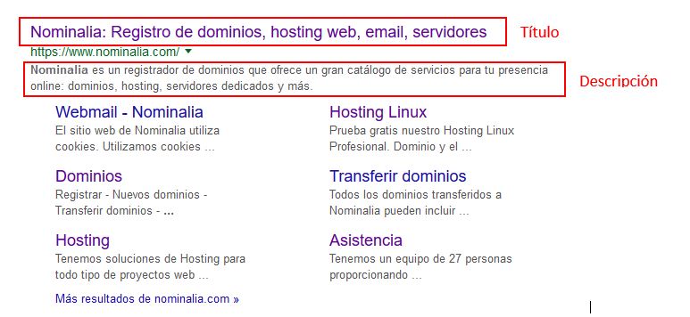 Metatags título y descripción de una web