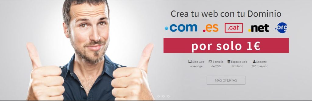 Los dominios en Nominalia incluyen editor web, 2 cuentas de correo y hosting ilimitado.