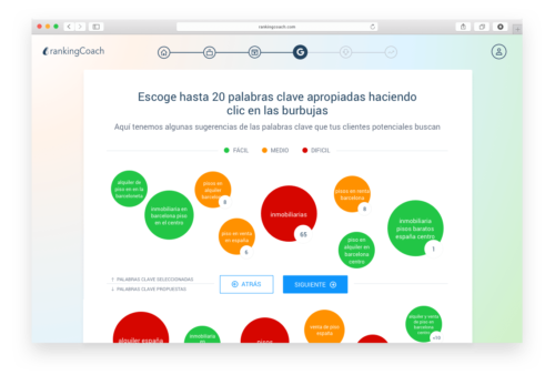 Sugerencias de palabras clave para tu negocio en rankingCoach de Nominalia