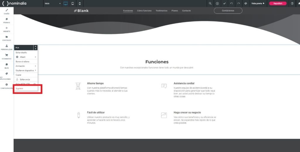Com eliminar seccions en una pàgina en blanc de Simply Site