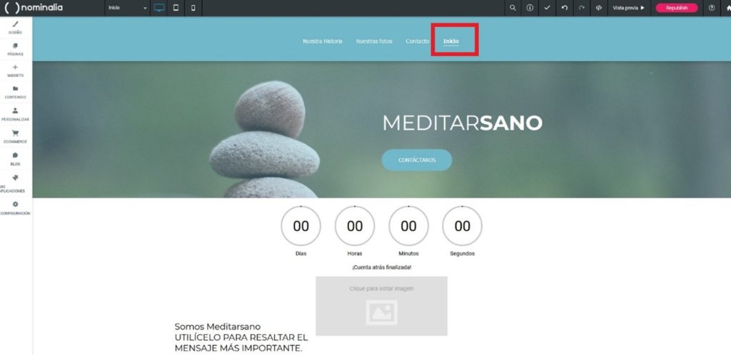 Les àncores conformen el menú de navegació d'una web feta amb Simply Site